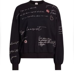 cinq a sept Black Script & Floral Embellished Crewneck Sweater